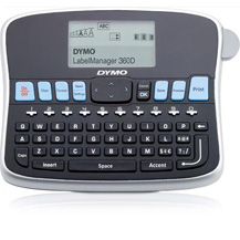 DYMO, LABEL MANAGER, 360D, QWERTY KEYBOARD, LITHIUM-ION BATTERY, 70X40 LCD SCREEN SIZE, 3 FONTS, THERMAL TRANSFER