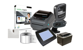 IN A BOX, VISITOR MANAGEMENT SYSTEM, HIGH VOLUME, ZEBRA GX420D PRINTER, ZEBRA DS9208 BARCODE SCANNER, LOGITECH WEBCAM, IS SCAN OCR, TOPAZ SIGNATURE PAD, BADGE HOLDERS, JOLLY LOBBY TRACK PREMIER SOFTW
