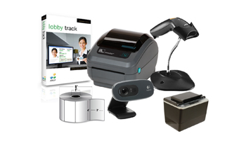 IN A BOX, VISITOR MANAGEMENT SYSTEM, MID VOLUME, ZEBRA GK420D PRINTER, ZEBRA LS1203 BARCODE SCANNER, LOGITECH WEBCAM, ID SCAN OCR, JOLLY LOBBY TRACK PREMIER SOFTWARE